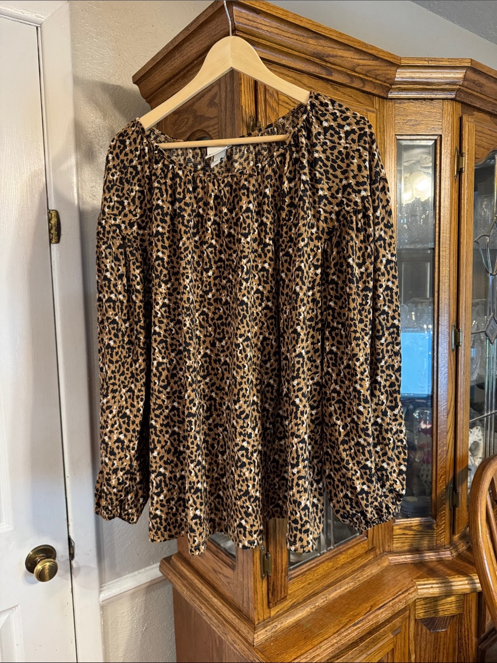 Ava & Viv Leopard Print Peasant Blouse - Brown